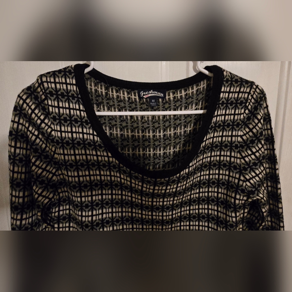 Freshman Black and White Long Sleeve Sweater Dress - Picture 4 of 5